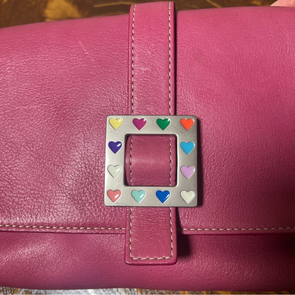 Dooney & Bourke Y2K Pink Leather Shoulder Bag with Buckle hearts - Picture 3 of 15